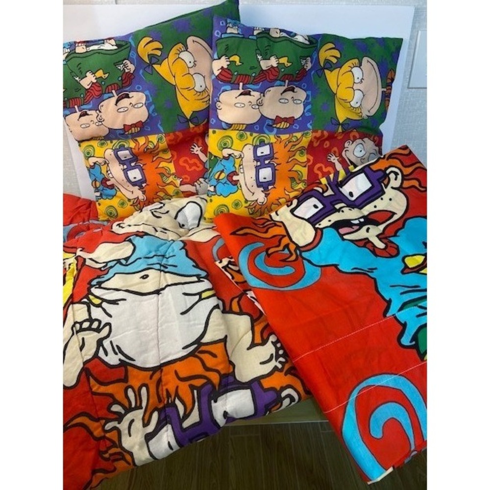 Vintage Nickelodeon Rugrats Twin Comforter 2 Throw Pillows and 3 Window Valances